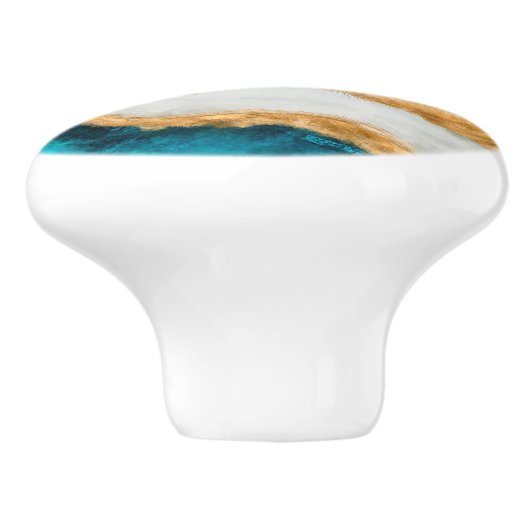 Waterverf en gouden turquoise Wave Abstract Keramische Knop (Zijkant)