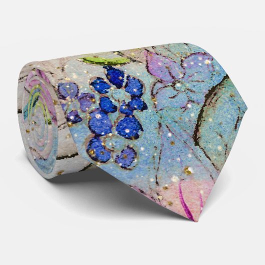 Waterverf- en goudflorale verfontwerpen stropdas (Opgerold)