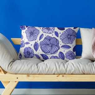 Waterverf en inktbloemen - blauw palet accent kussen