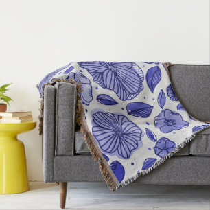 Waterverf en inktbloemen - blauw palet deken