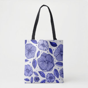 Waterverf en inktbloemen - blauw palet draagtas
