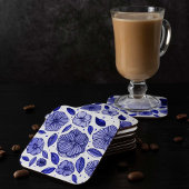 Waterverf en inktbloemen - blauw palet vierkante kartonnen onderzetter