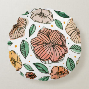 Waterverf- en inktbloemen -  palet rond kussen