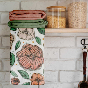 Waterverf- en inktbloemen -  palet theedoek