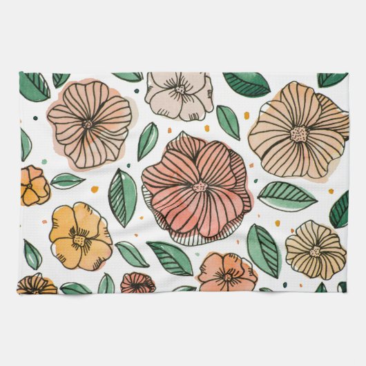 Waterverf- en inktbloemen - palet theedoek (Horizontaal)