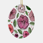 Waterverf en inktbloemen - roze en groen keramisch ornament (Rechts)