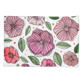 Waterverf en inktbloemen - roze en groen kussensloop (Achterkant)