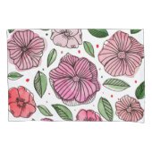 Waterverf en inktbloemen - roze en groen kussensloop (Voorkant)