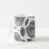Waterverf en inktbloemen - zwart-wit koffiemok (Voorkant links)