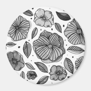 Waterverf en inktbloemen - zwart-wit magneet