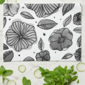 Waterverf en inktbloemen - zwart-wit theedoek (Gevouwen)