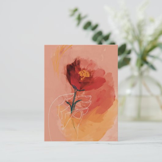 Waterverf en lijnschets van handhoudbloem briefkaart (Staand voorkant)