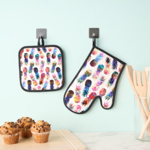 Waterverf en Nebula Ananassen Illustratie Ovenwant & Pannenlap Set