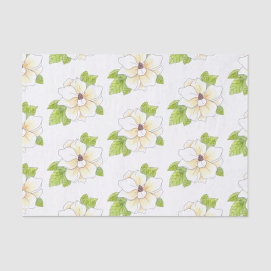 Waterverf en Pen Magnolia Flower Pattern Tissuepapier (Voorkant)