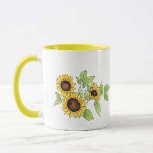 Waterverf en Pen Zonnebloemen Mok