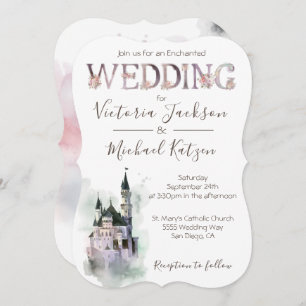 Waterverf Enchanted Castle Wedding Invitation Kaart