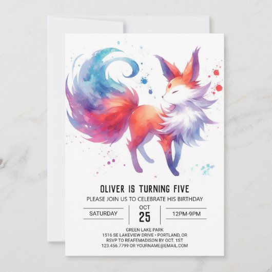 Waterverf Enchanted Fox Verjaardag Kaart (Voorkant)