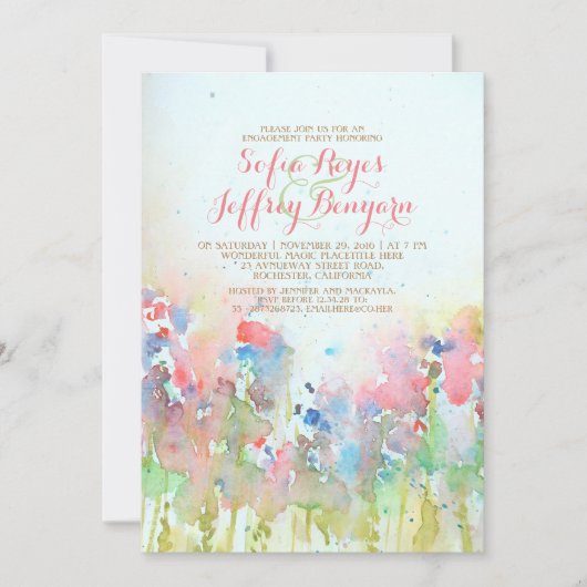 Waterverf Engagement Party - Meadow of Flowers Kaart (Voorkant)