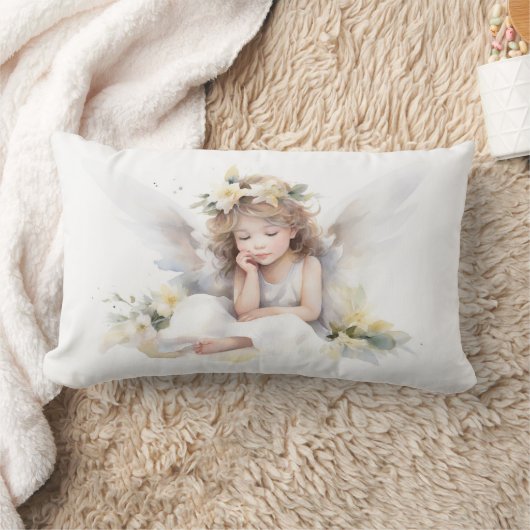 Waterverf engel meisje met bloemen kussen (Deken)