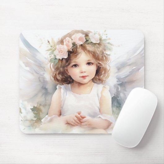 Waterverf engel meisje met Rozen Muismat (Met muis)