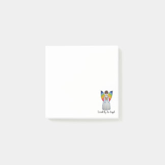 Waterverf engel met regenboogvleugels die een boek post-it® notes