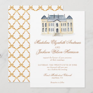 Waterverf Engels Manor Estate Bruiloft Kaart