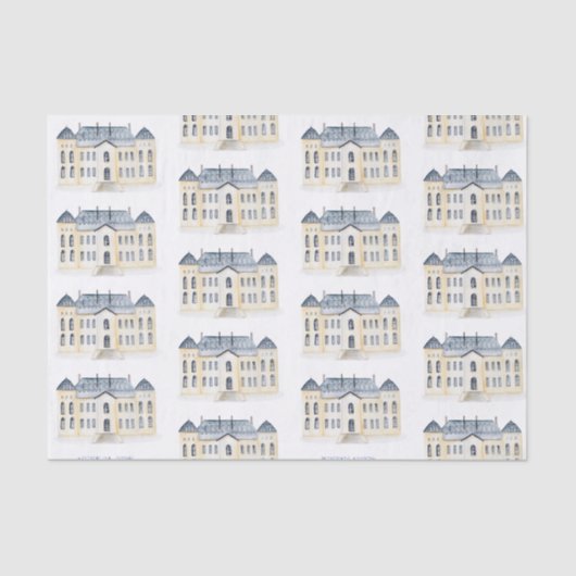 Waterverf Engels Manor Estate Bruiloft Tissuepapier (Voorkant)