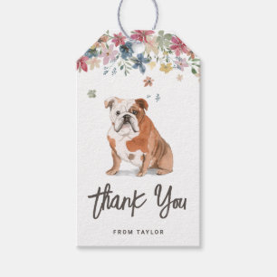 Waterverf Engelse Bulldog Verjaardag Bedankt Cadeaulabel