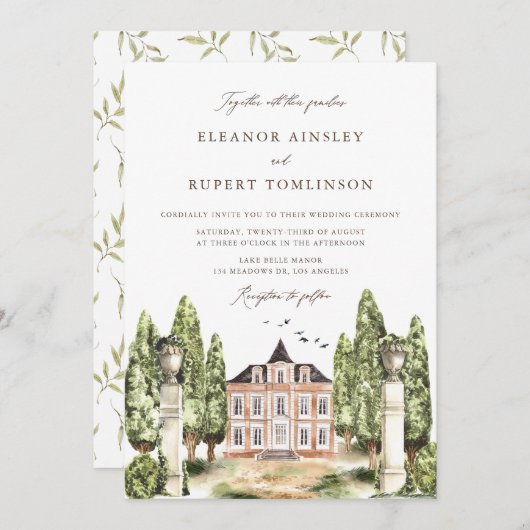  Waterverf Engelse Manor Wedding Kaart (Voorkant / Achterkant)