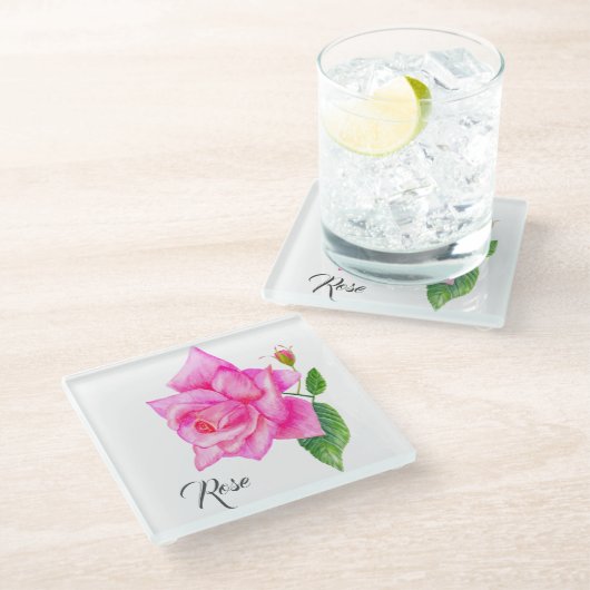 Waterverf Engelse Roos Flower Glazen Onderzetter (Schuin)