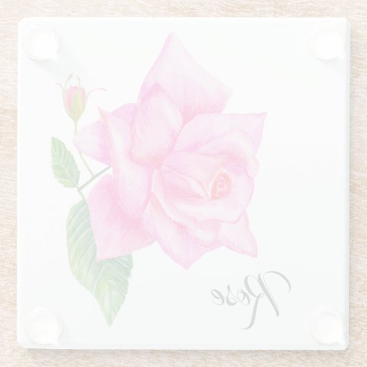 Waterverf Engelse Roos Flower Glazen Onderzetter (Achterkant)