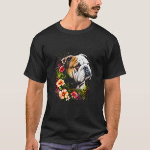 Waterverf English Bulldog met bloemen 68 T-shirt