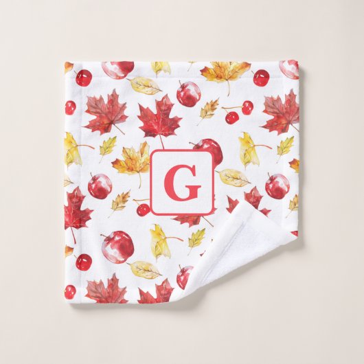 waterverf esdoorn bladeren kersen appels monogram bad handdoek (Wasdoekje)