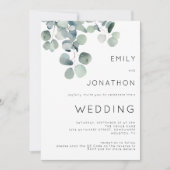 Waterverf Eucalyptus 3 Foto's QR-code bruiloft Kaart (Voorkant)