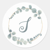 Waterverf Eucalyptus Aangepaste tekst Monogram Sti Ronde Sticker (Voorkant)