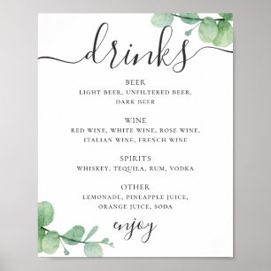 Waterverf eucalyptus. Alcohol-drinken trouwbar Poster