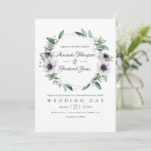 Waterverf Eucalyptus Anemone Geometric Wedding Kaart (Staand voorkant)