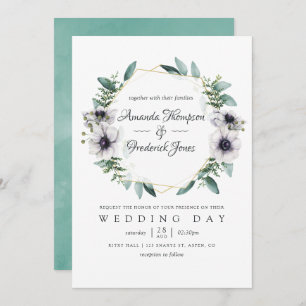 Waterverf Eucalyptus Anemone Geometric Wedding Kaart