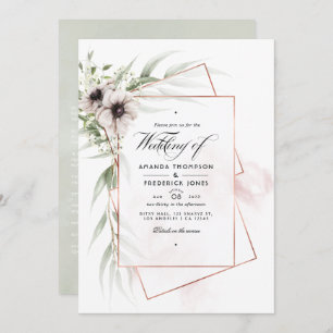 Waterverf Eucalyptus Anemone Geometric Wedding Kaart