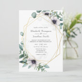 Waterverf Eucalyptus Anemone Geometric Wedding Kaart (Staand voorkant)