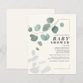 Waterverf Eucalyptus Baby shower Uitnodiging (Voorkant / Achterkant)