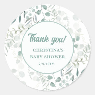 Waterverf Eucalyptus Bladeren Groene Baby Shower Ronde Sticker