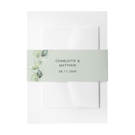 Waterverf Eucalyptus Botanische bruiloft Uitnodigingen Wikkel (Voorkant Voorbeeld)