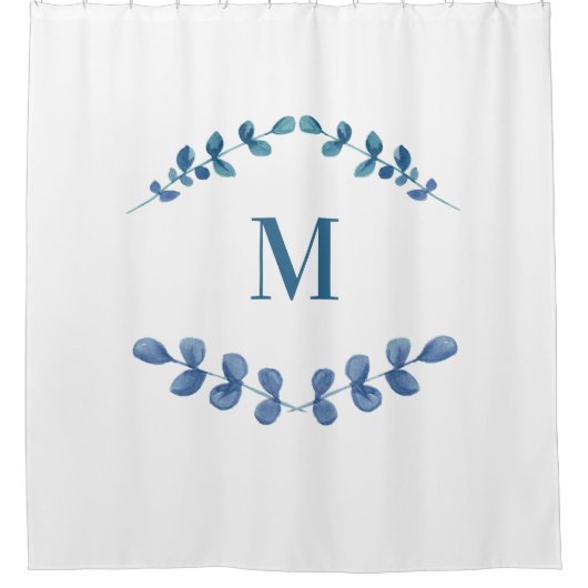 Waterverf Eucalyptus Botanische monogram Douchegordijn (Voorkant)