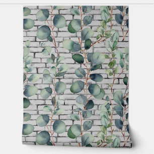 Waterverf Eucalyptus Brick Leaf takken groen Behang