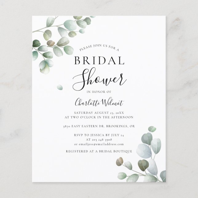 Waterverf Eucalyptus Bridal Shower (Voorkant)