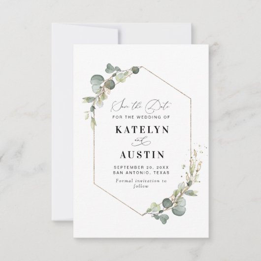 waterverf Eucalyptus bruiloft Bewaar de datumkaart Save The Date (Voorkant)
