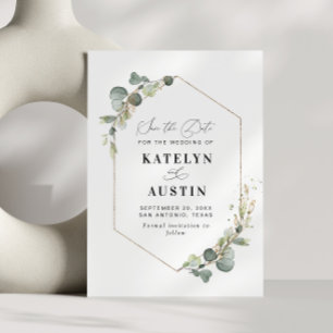waterverf Eucalyptus bruiloft Bewaar de datumkaart Save The Date