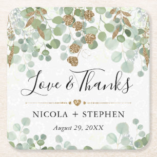 Waterverf Eucalyptus Bruiloft Vierkante Kartonnen Onderzetter