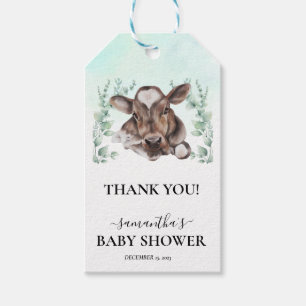 Waterverf Eucalyptus Calf Boerderij Koe Baby showe Cadeaulabel
